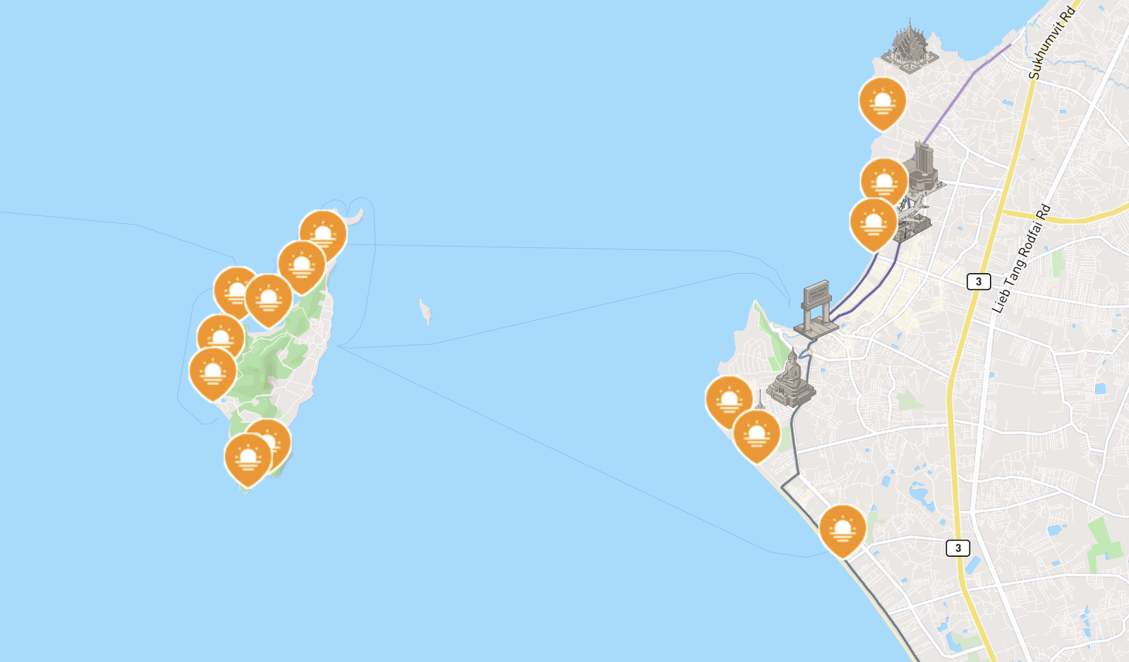 Pattaya beaches map, Capymapa